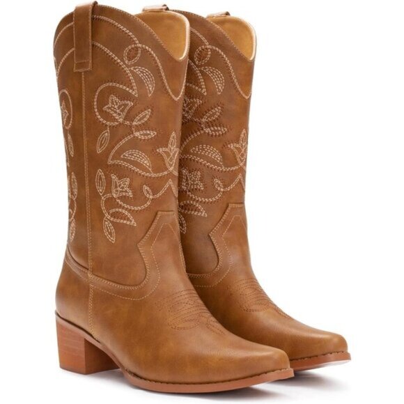 IUV Women's Cowboy Boots | Pointy Toe Western Mid-Calf Cowgirl Boots - Picture 4 of 6